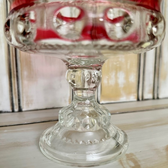 VINTAGE, KINGS CROWN, RUBY THUMBPRINT COMPOTE IN THE TIFFIN STYLE. - Picture 2 of 10